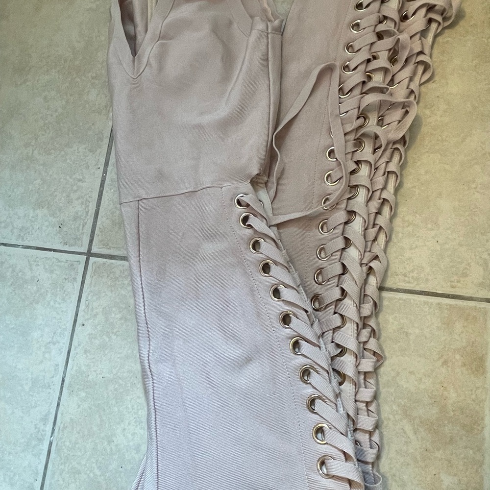 Lace-Up Beige jumpsuit